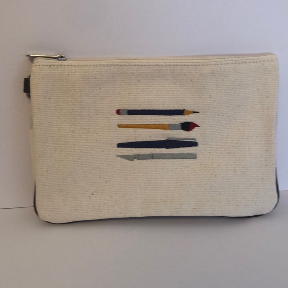 Thirty-one Market Pouch with embroidery. Twill fabric & brown trim. Lined. NWT! - Picture 1 of 4